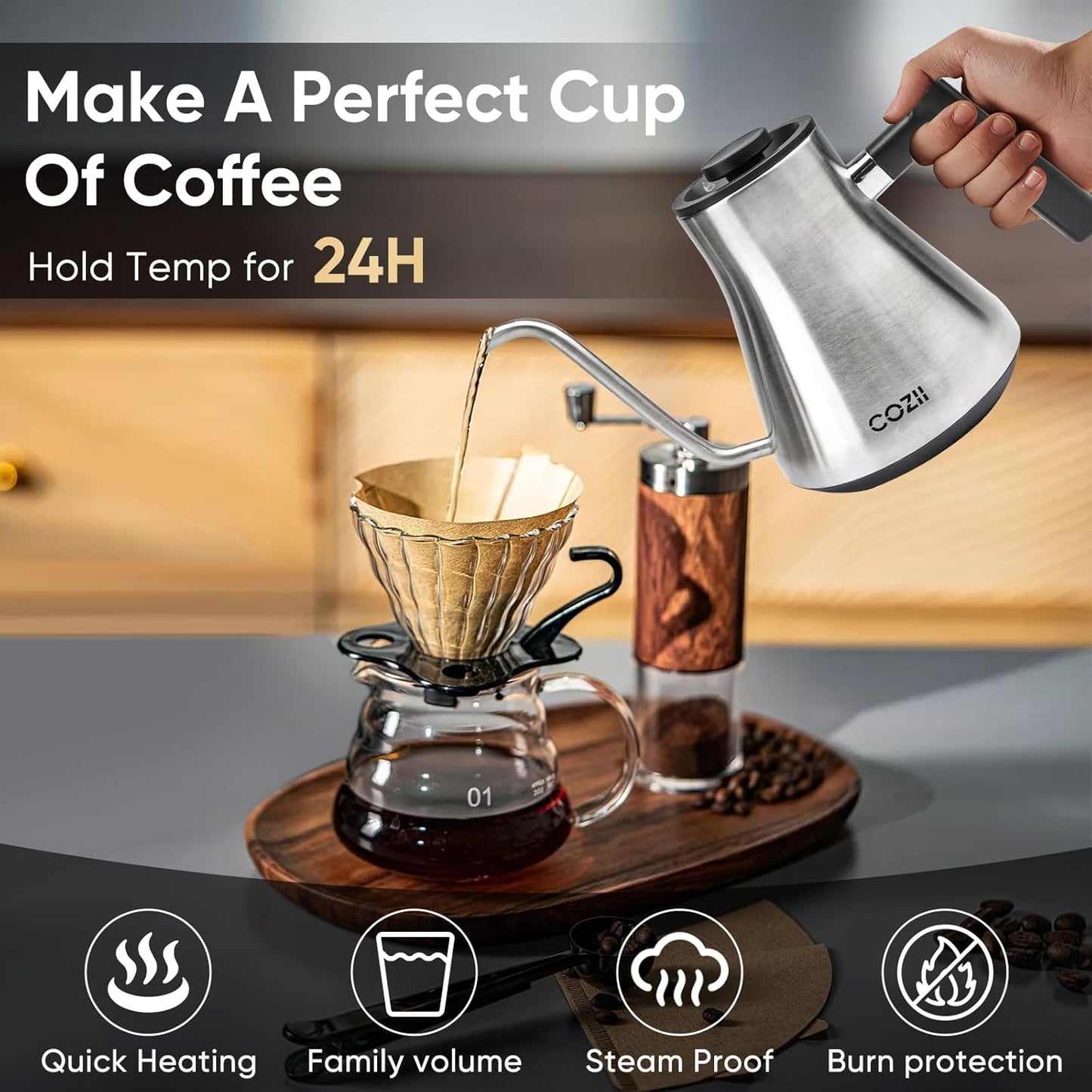 COZII Electric Coffee Kettle Sliver