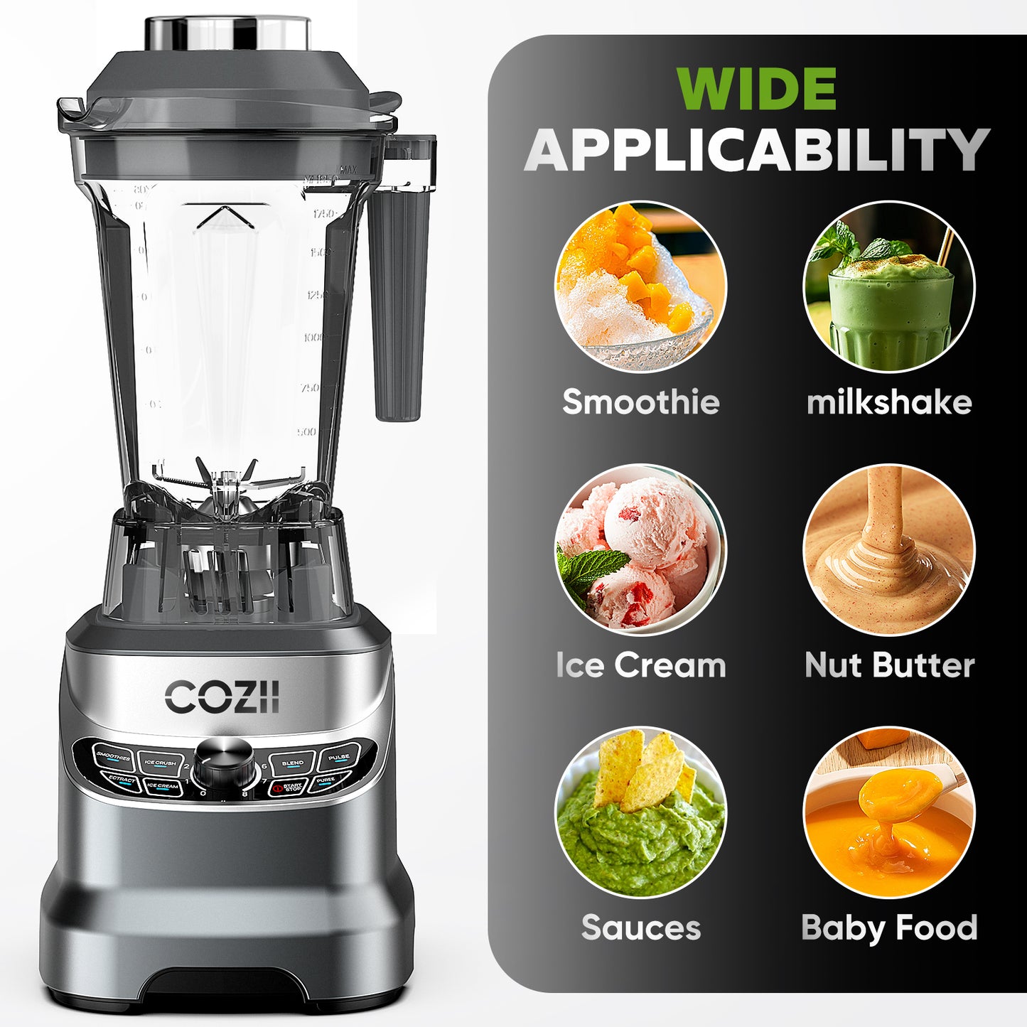 Blender, COZII 2000W Professional Countertop Smoothie Blender for Kitchen, 64 Oz Pitcher/1 * 21-Oz Blend To-go Cup BPA Free, 7 Preset Programs and 8 Speed Adjustment, Dishwasher Safe