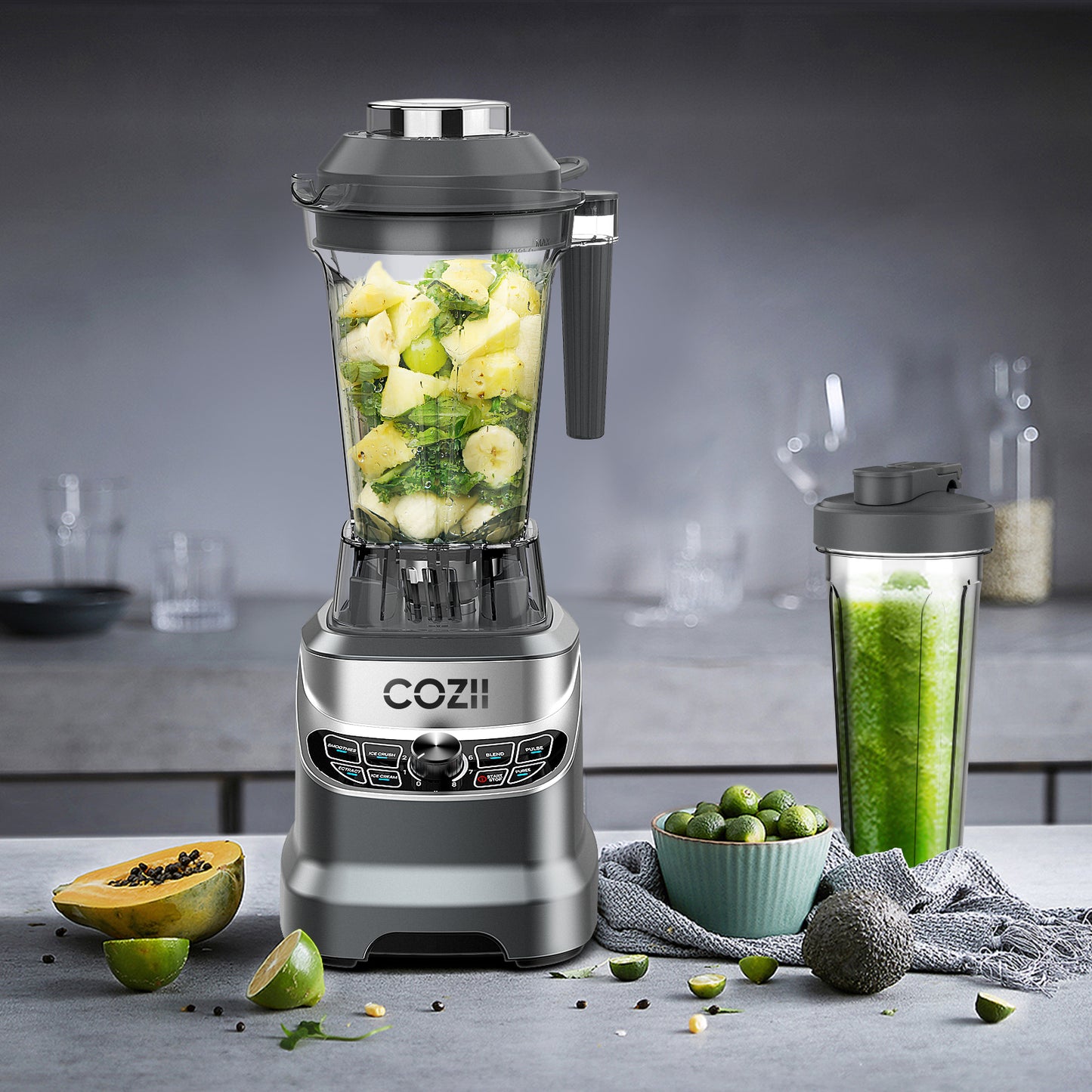 Blender, COZII 2000W Professional Countertop Smoothie Blender for Kitchen, 64 Oz Pitcher/1 * 21-Oz Blend To-go Cup BPA Free, 7 Preset Programs and 8 Speed Adjustment, Dishwasher Safe